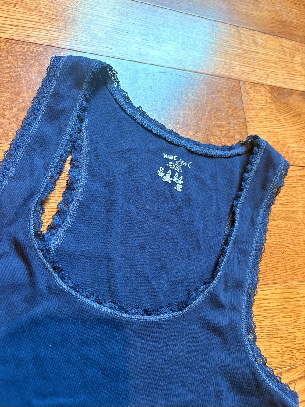 Vintage Wet Seal Navy Ribbed Lace-Edge Tank Top